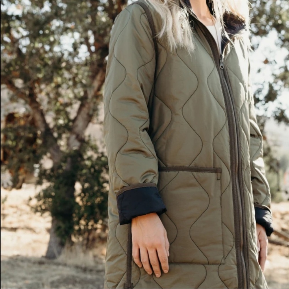 Reversible Olive Green Quilted Coat - Picture 5 of 11